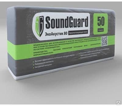 Плита звукопоглощающая ЭкоПлита (3,0 м2) (0,15 м3) (11,25 кг) SoundGuard EcoAcoustic 1250х600х50 мм