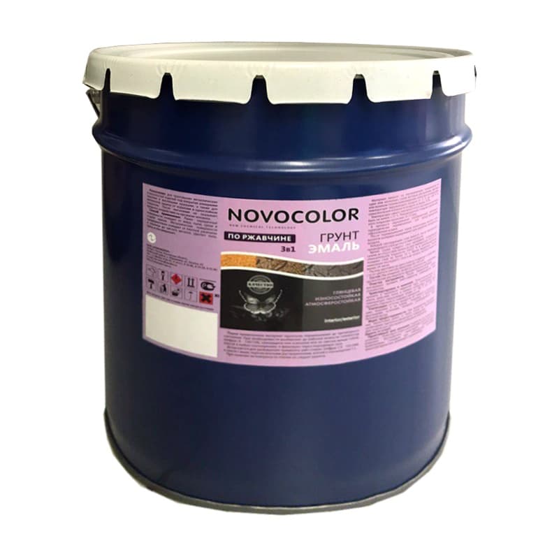Грунт-эмаль Novocolor 3 в 1 глянцевая белая (20 кг)